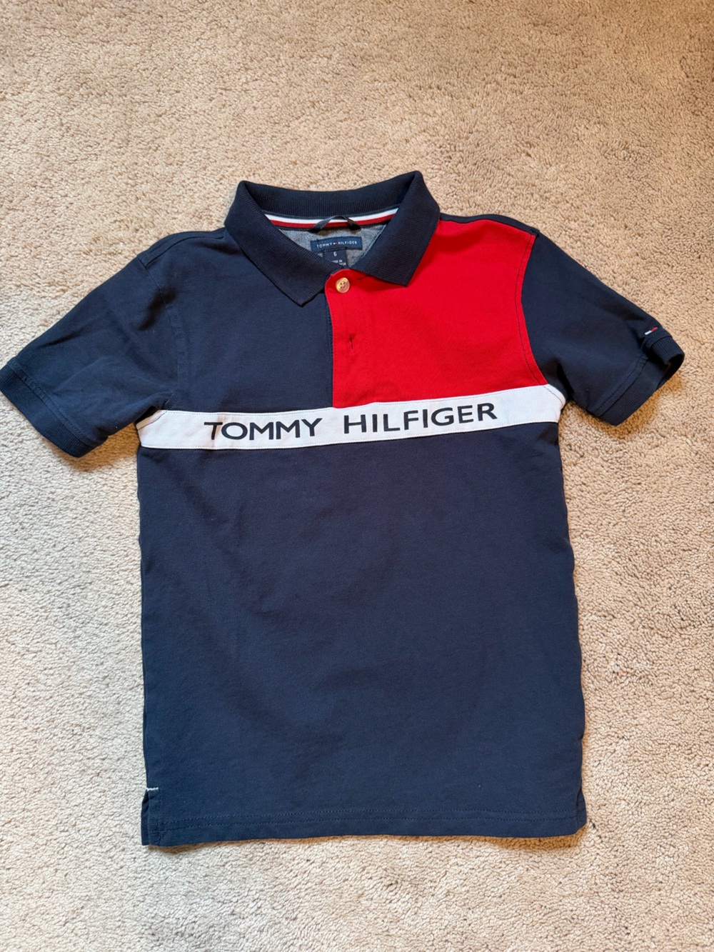 Tommy Hilfiger Boys Navy, Red & White Colorblock Polo